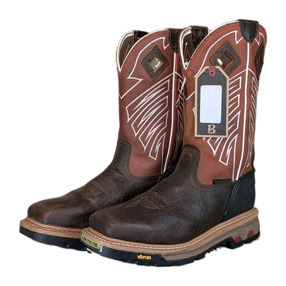 Justin Mens Steel Toe Vibram Waterproof Work Boots Brown WK2115 Size 9.5D